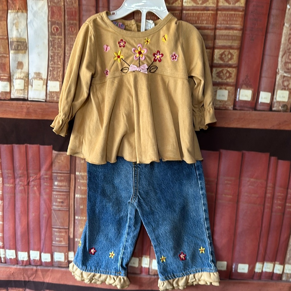 Floral Embroidered Tunic & Cuffed Jeans Baby Girls 12M